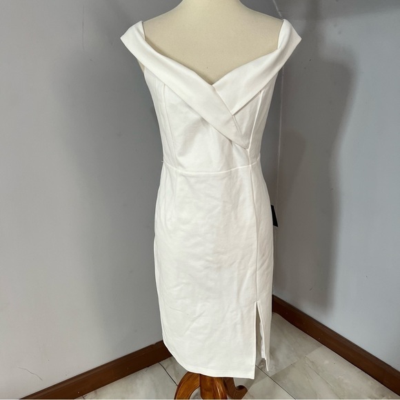 Lulu's white off shoulder fitted bodycon midi dress cocktail bridal evening - Picture 4 of 11